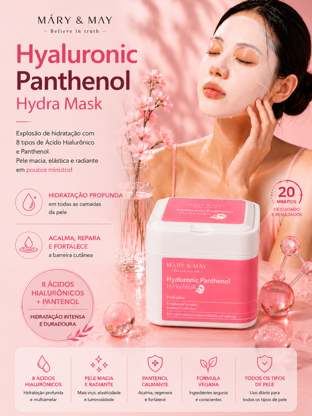 Hyaluronic Panthenol Hydra Mask - 30 Unidades - Máry&May