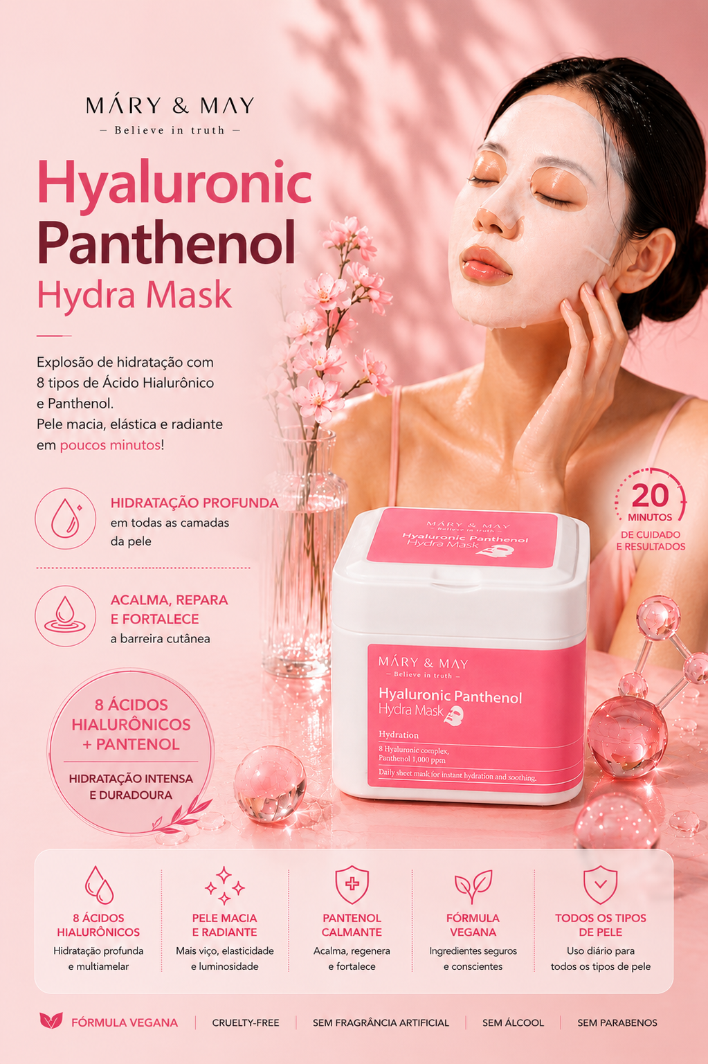 Hyaluronic Panthenol Hydra Mask - 30 Unidades - Máry&May