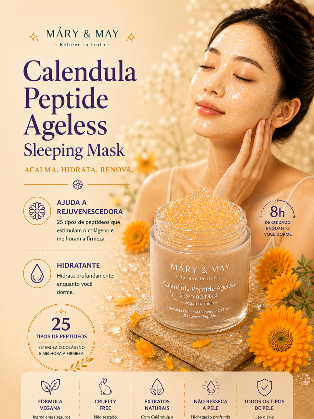 Calendula Peptide Ageless Sleeping Mask 110g - Máry&May
