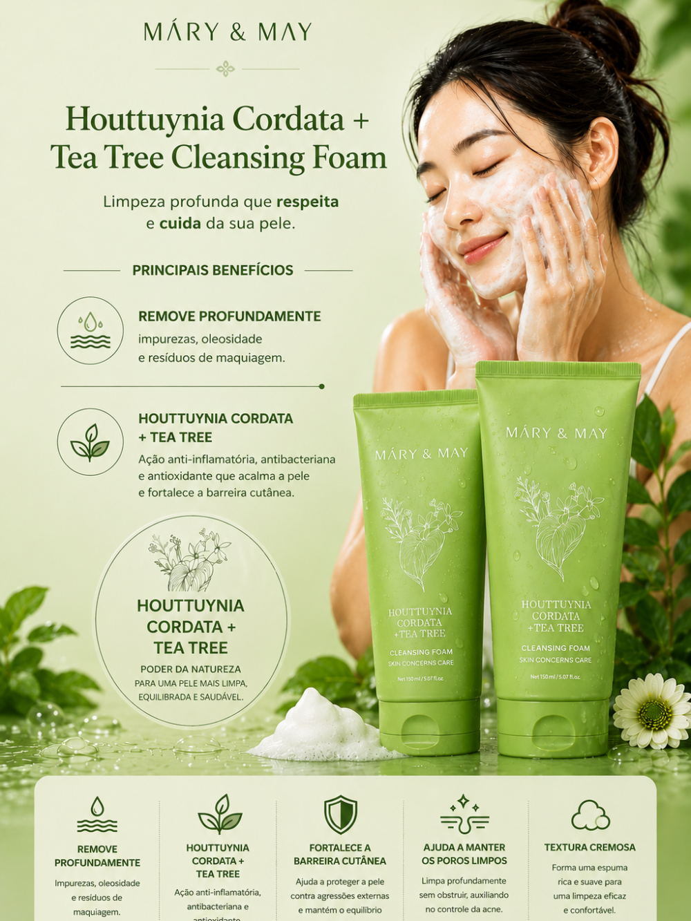 Houttuynia Cordata+Tea Tree Cleansing Foam 150ml - Mary&May