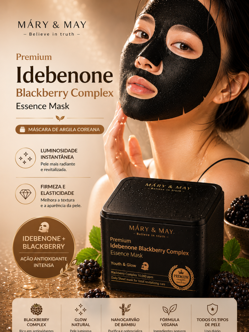 Premium Idebenone Blackberry Complex Essence Mask - 20 Unidades- Máry&May