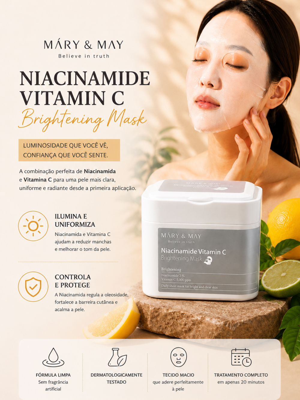 Niacinamide Vitamin C Brightening Mask - 30 Unidades - Mary&May