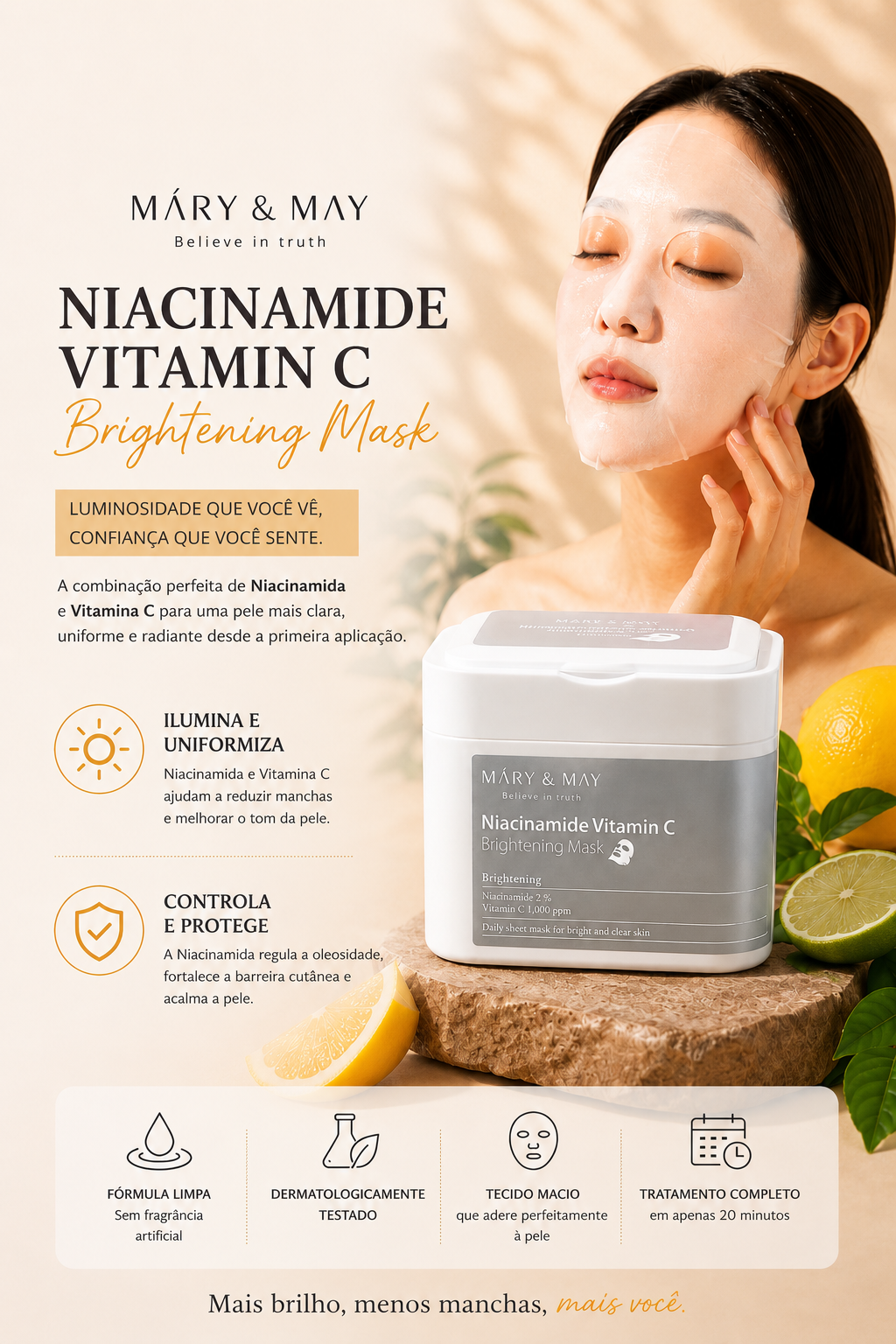 Niacinamide Vitamin C Brightening Mask - 30 Unidades - Mary&May