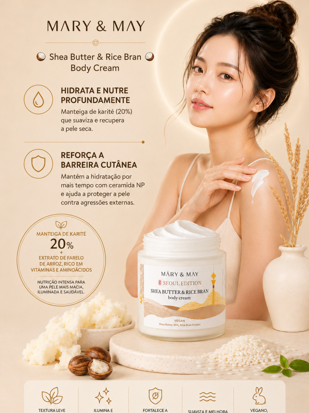 Shea Butter & Rice Bran Body Cream 250g - Mary&May