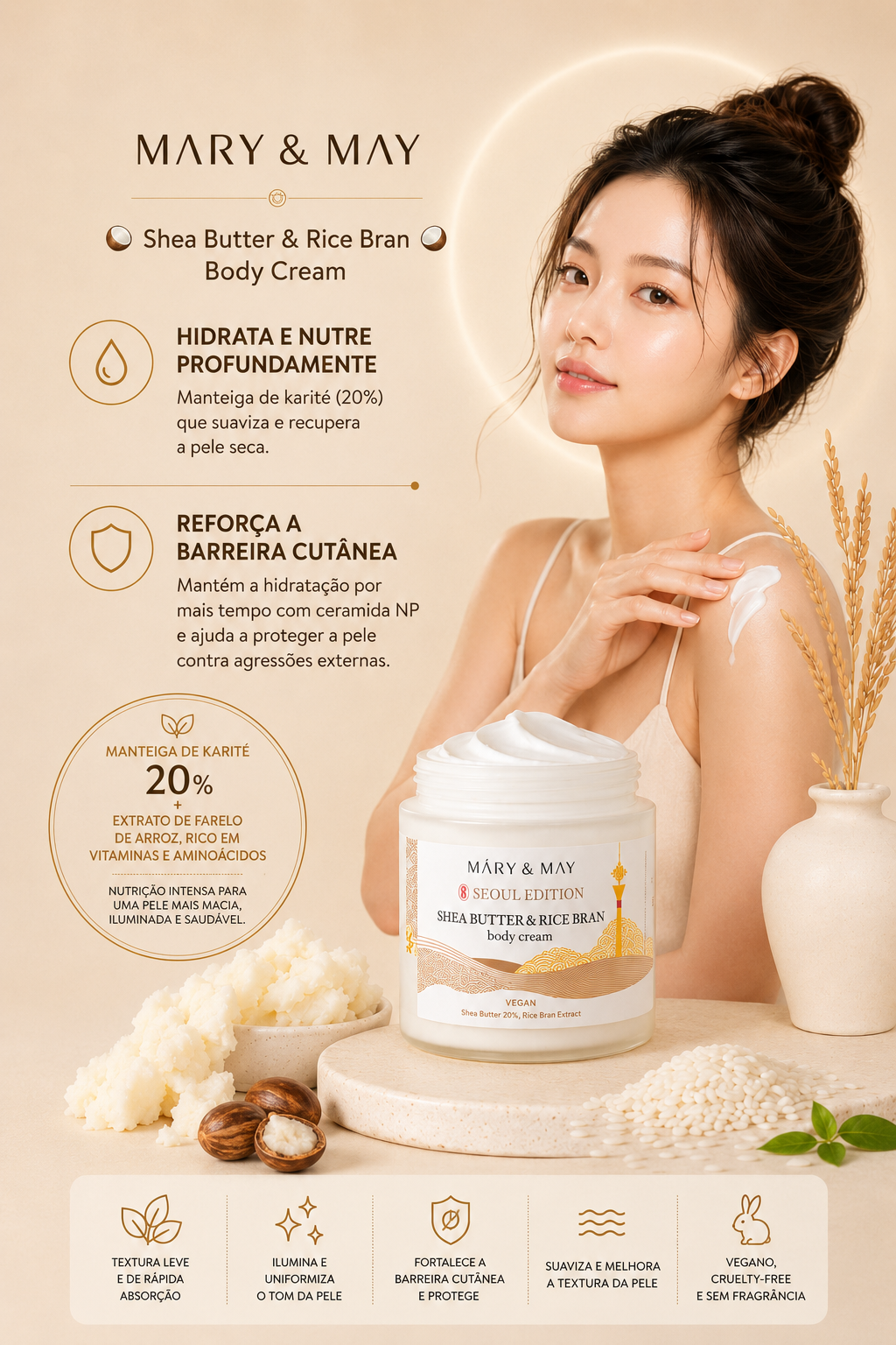 Shea Butter & Rice Bran Body Cream 250g - Mary&May