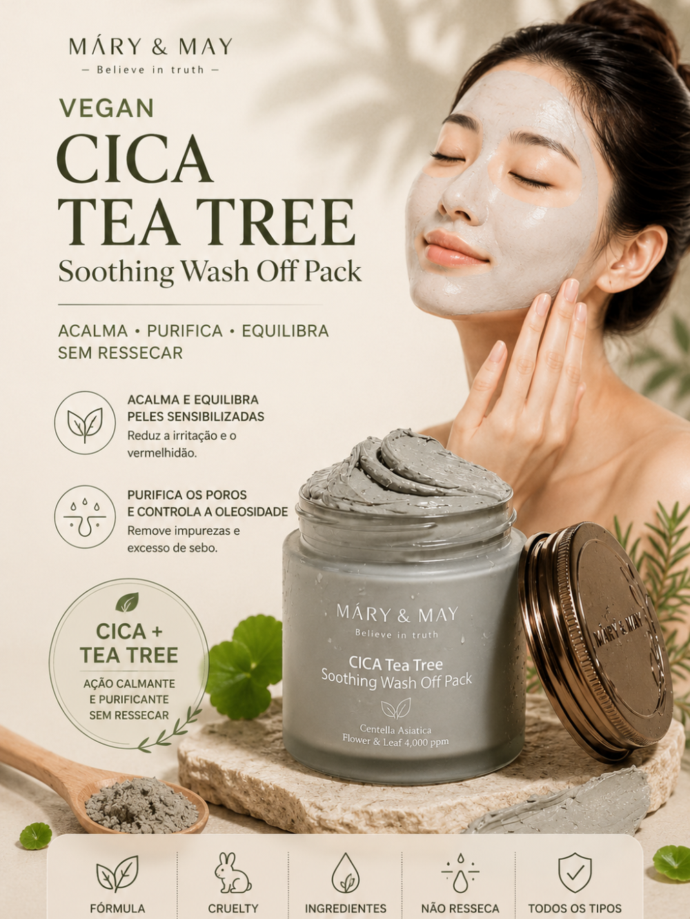 CICA Tea Tree Soothing Wash Off Pack 125g - Mary&May