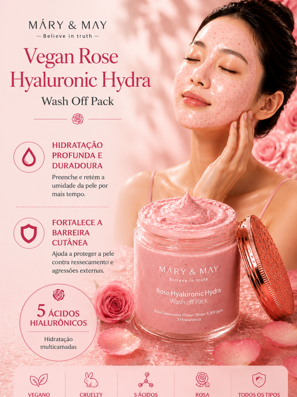 Rose Hyaluronic Hydra Wash Off Pack - Mary&May